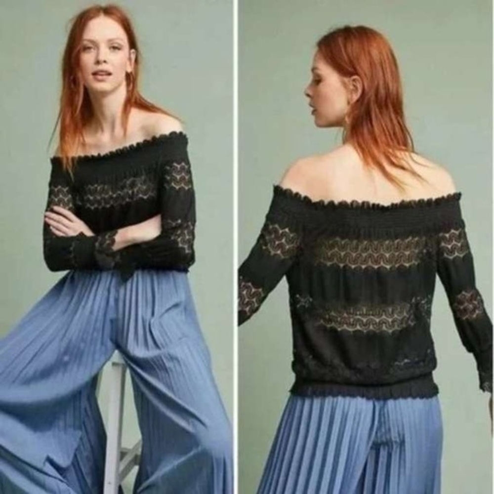 Deletta Anthropologie Riley Off the Shoulder Top - Black XL NWT